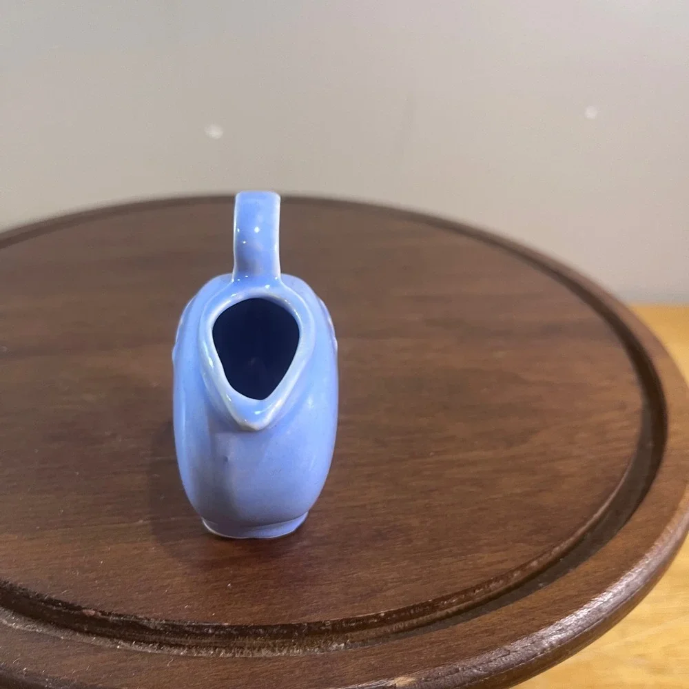Vtg Shawnee Pottery Blue Ceramic Mini Pitcher Embossed Stars Celestial 2.75
